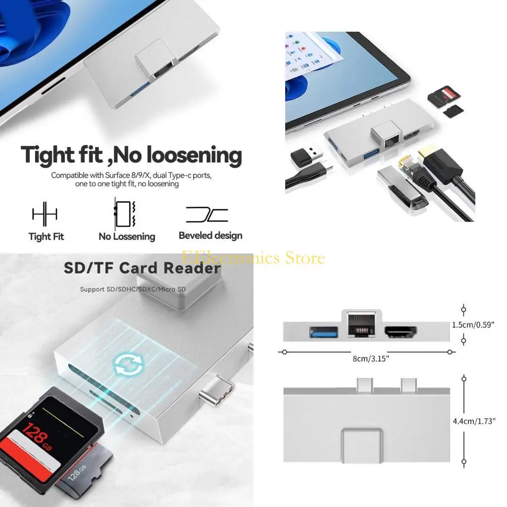 

B03C High-Speed Hub for Surface X/8/9 RJ45, 4K Output, and PD 100W