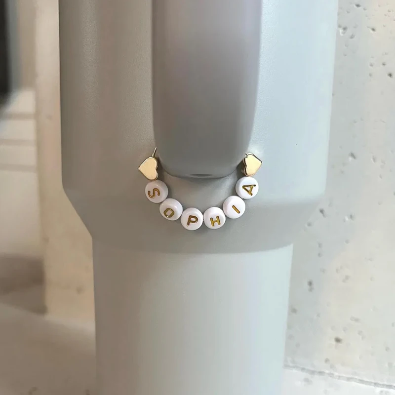 

Personalized Tumbler Charm with Gold Heart Silvery Custom Stanley Cup Charm Birthday Christmas Decorations Festival Accessories