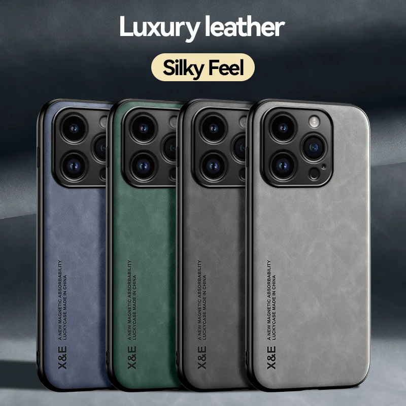 Luxury Leather Case For iPhone 15 14 13 Pro Max Cover With Metal Plate Support Car Hold For iPhone 15 14 13 Pro 11 12 case