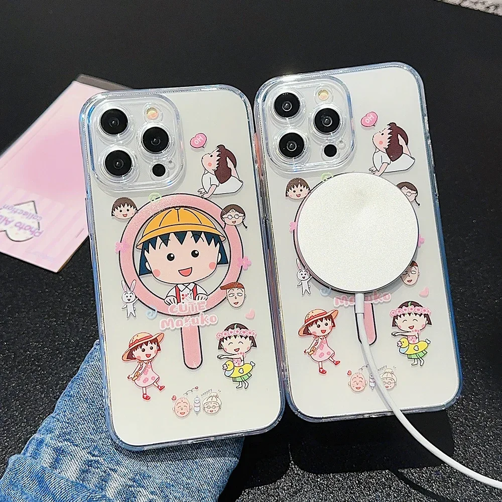 Cartoon Chibi M-Maruko-chans Magsafe Magnetic Phone Case for iPhone 16 15 14 13 12 11 8 7 Plus Pro Max X XR XSMax Soft Clear Tpu