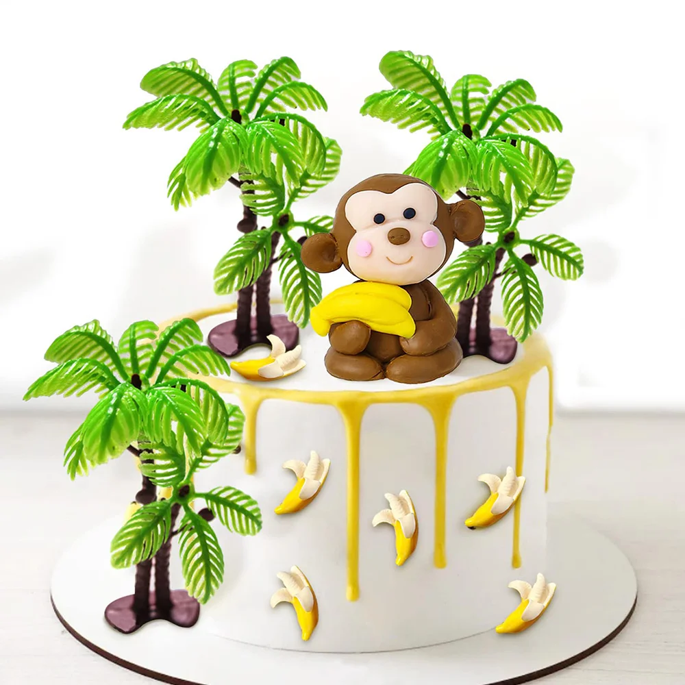 

10 PCS Monkey Cake Topper Coconut Trees Banana Cake Decoration Jungle Safari Animal Themed Birthday Baby Shower Party Supplies