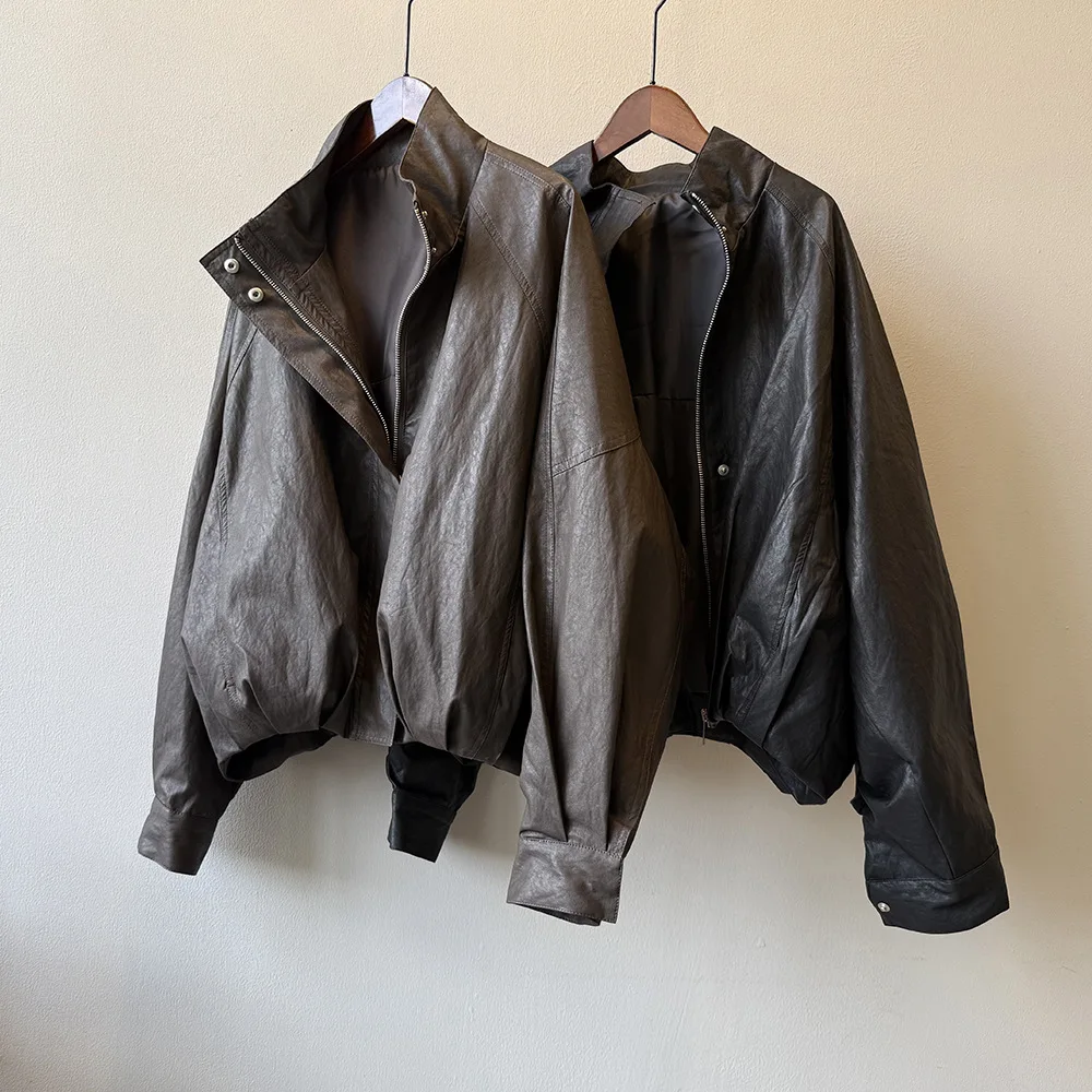 المرأة خمر بولي Leather سترة جلدية معطف الموضة الكلاسيكية الأسود اللون الخريف الربيع سترة باردة فام Casaco Abrigo الشارع الشهير