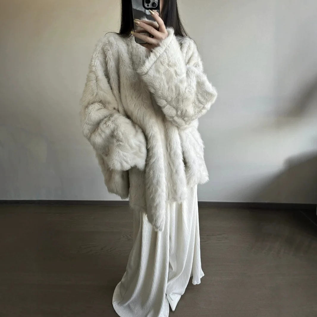 Cloud Fog Stone Fox Thick Warm Bat Sleeve Fur Integrated Shawl Jacket Women's Lazy Smooth Environmentally Friendly Fur Coat