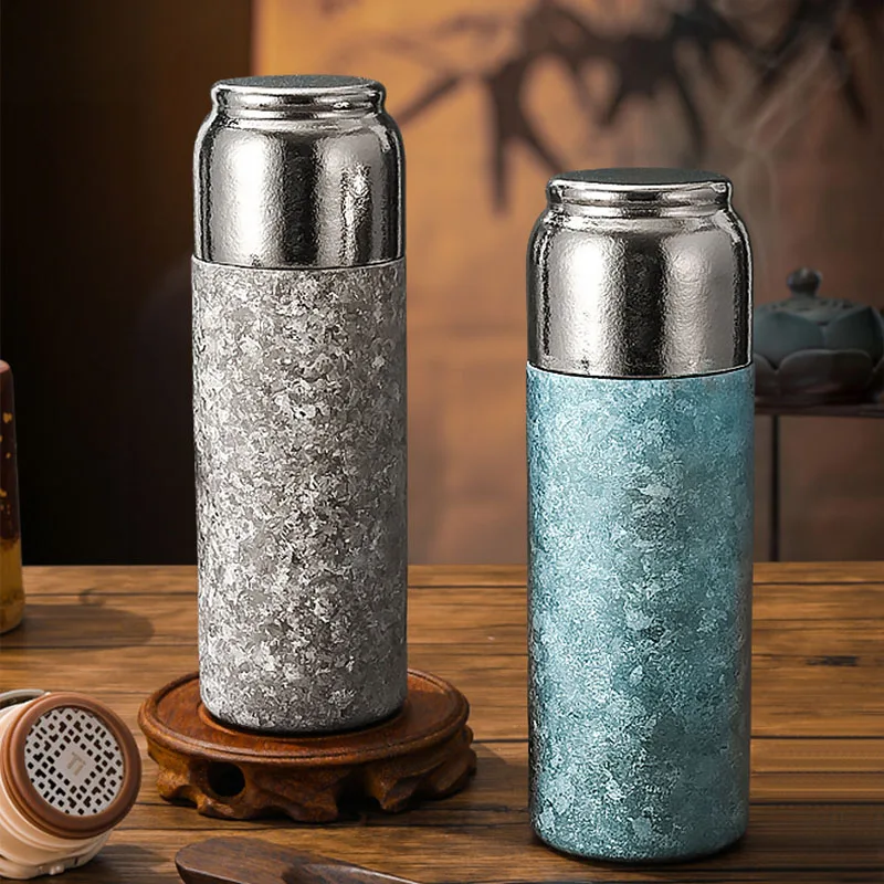 

420ml pure titanium thermos with magnetic cap, spring inner cap with filter,double layer vacuum flask,business gift water bottle