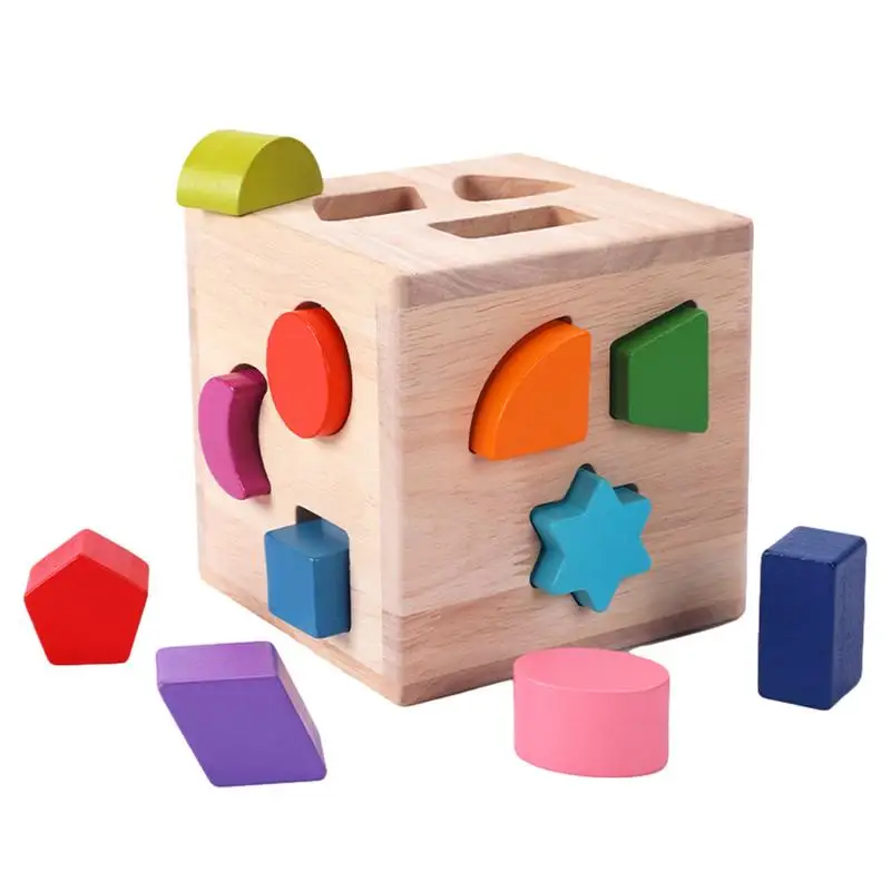 Cube de tri de formes en bois pour enfants d'âge alth, jouet d'apprentissage, jouet de tri et d'association, cadeaux, 12 blocs