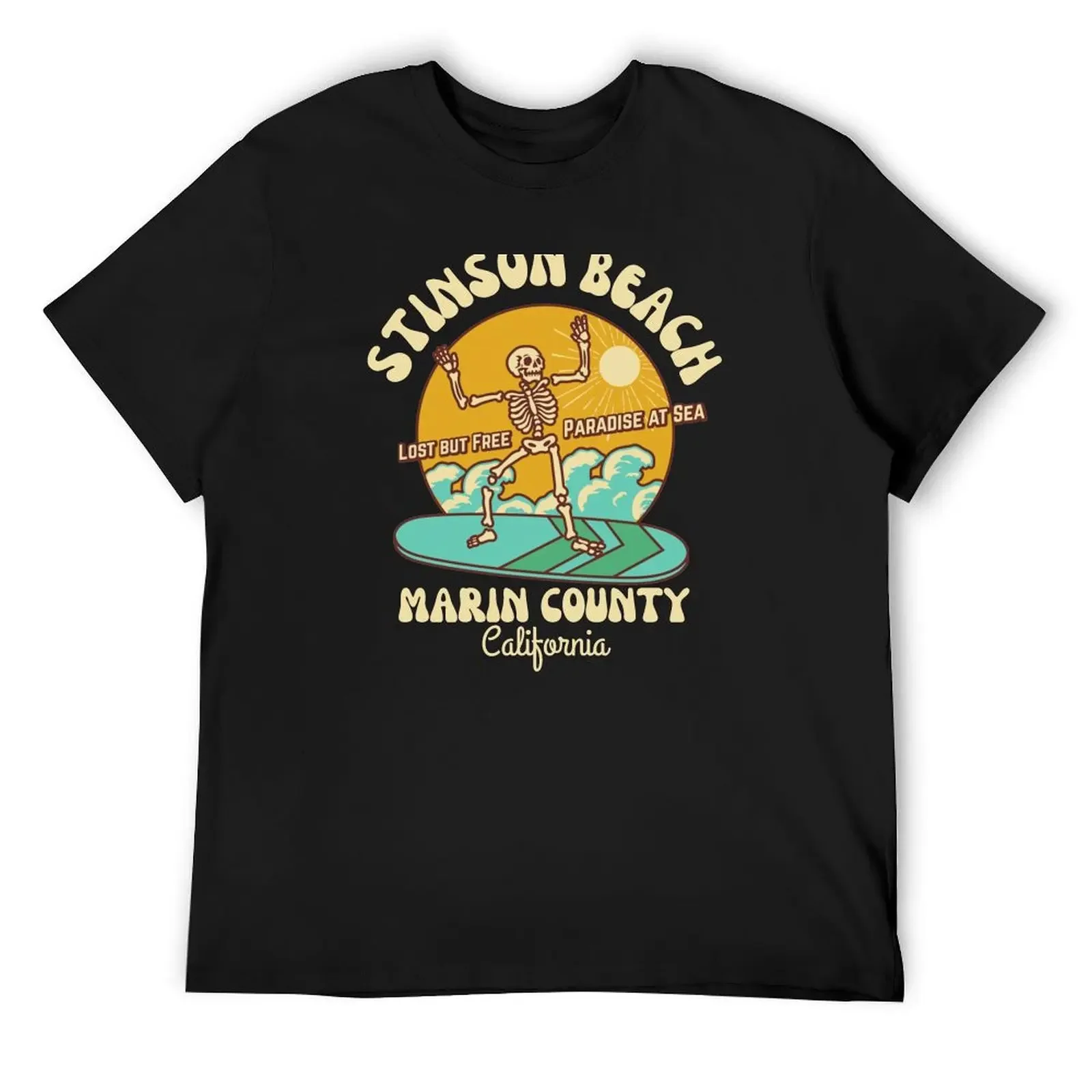 

Retro Sixties Stinson Beach, Marin County, California, Beige Text- Skeleton Beach / Skeleton Surf T-Shirt