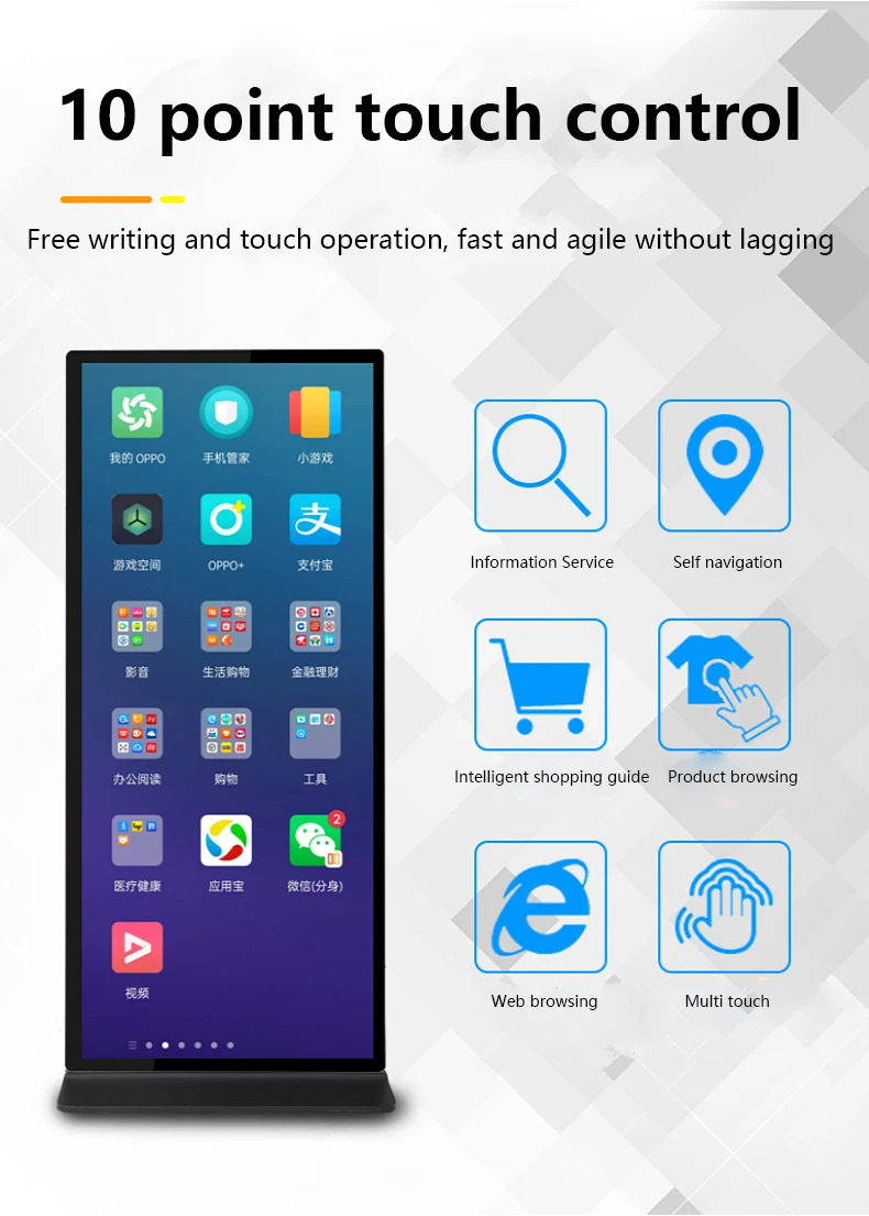 Software vertical LED Display Digital Shoppinges Elevadores Tela de toque interna LCD Publicidade