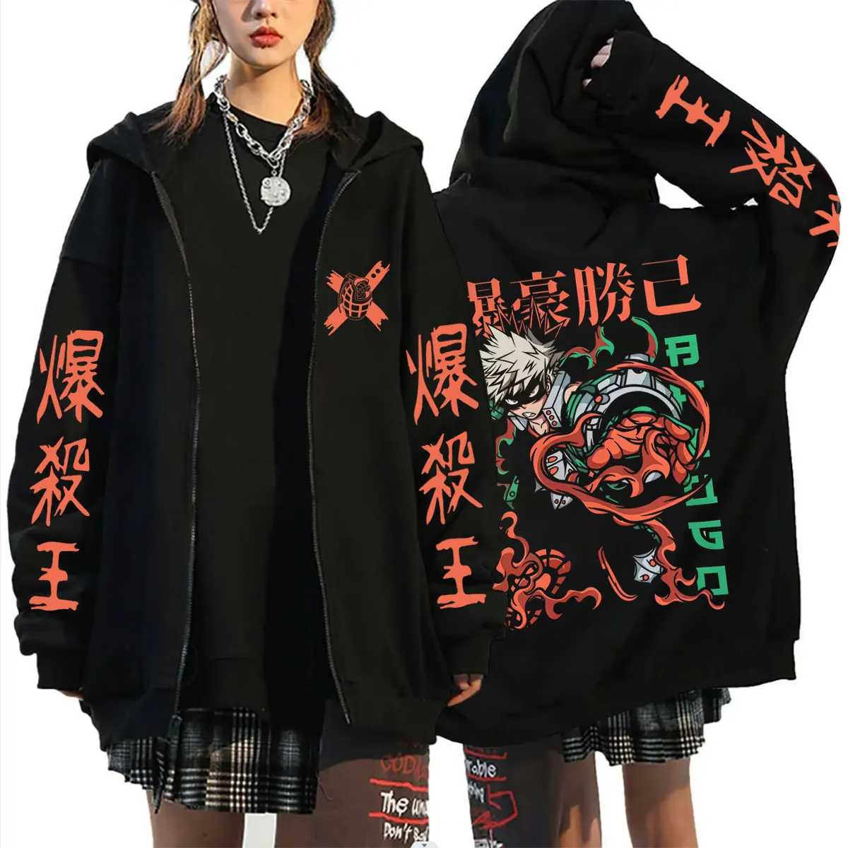 

Anime My Hero Academia Bakugou Katsuki Merch Zipper Hoodie Men's Clothing Cartoon Oversized Hoodies Male Vintage Zip Up Jacket