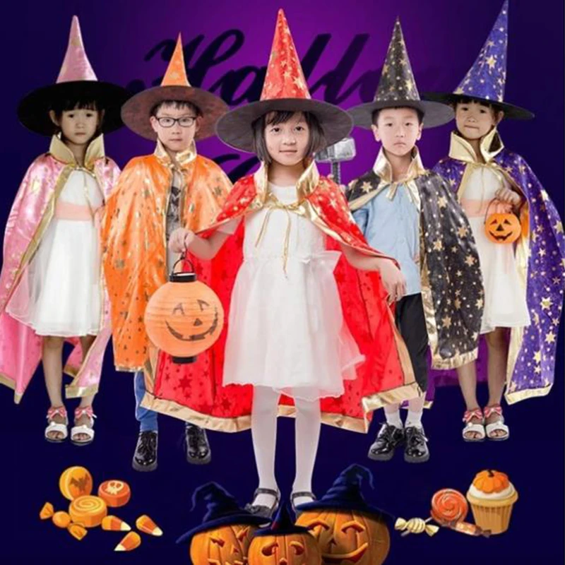 2 Stks/set Kids Childrens 'Halloween Kostuum Heks Mantel Cape En Hoed Cosplay Prop