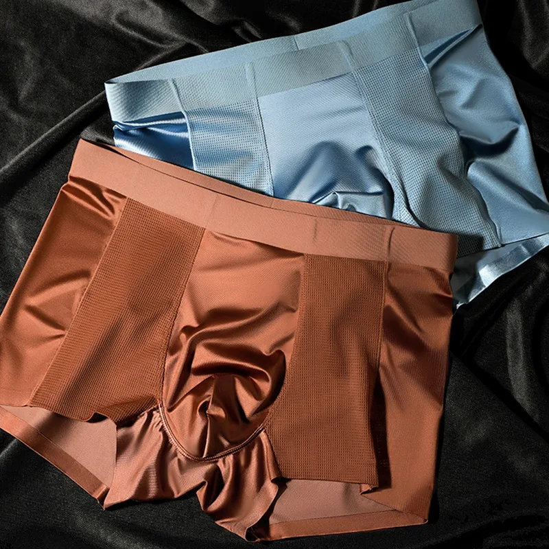 2 قطعة/المجموعة الحرير الجليد سلس الملابس الداخلية رجل جذوع رجل الملابس الداخلية الملاكم سريعة الجافة الملابس الداخلية رجل سراويل بوكسر الرياضة الرجال السروال #5