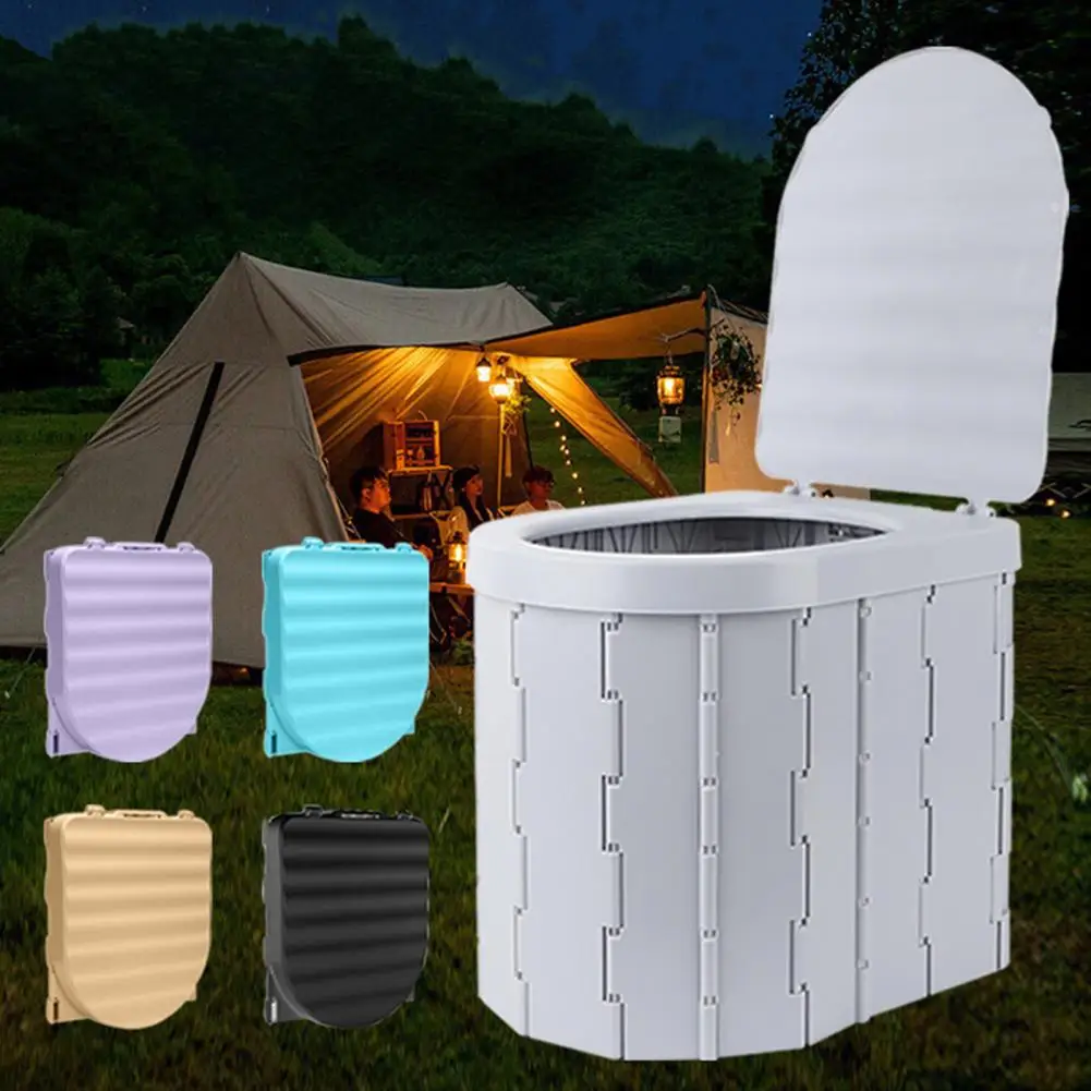 Camping Folding Toilet with Lid Great Load Bearing Travel Toilet Wide Seat Adult Car Potty with Storage Bag And Trash Bags