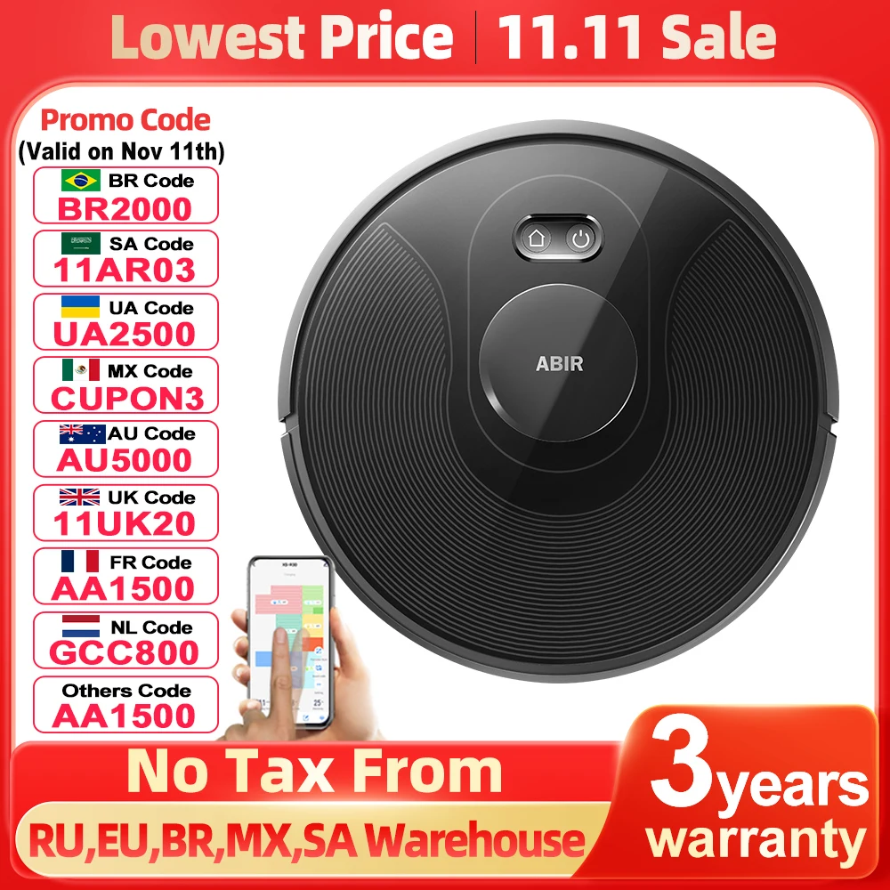 ABIR X8 Robot Vacuum Cleaner ,Laser System, Multiple Floors Maps, Zone Cleaning,Restricted Area Setting for Home Carpet Cleaning