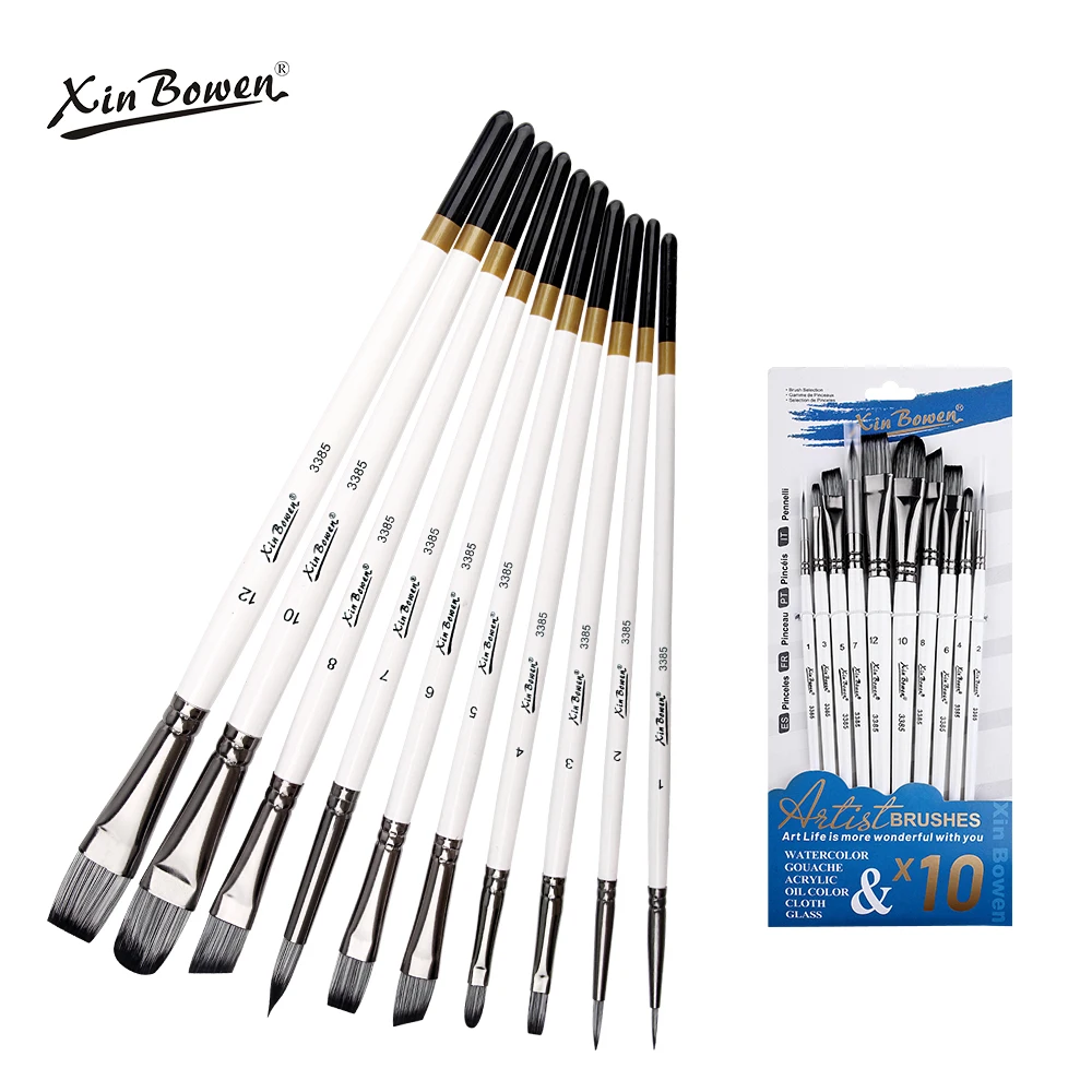 10Pcs Professional Artist Paint Brushes Set for Watercolor Gouache Oil Painting - Assorted Sizes And Shapes