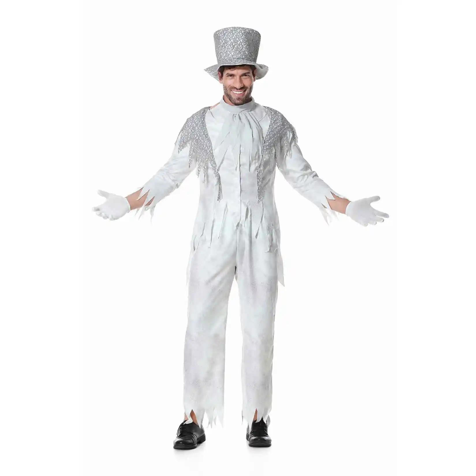 

Halloween Masquerade Adult Men Women White Ghost Bride Groom Cosplay Performance Costume Wedding Stage Costume