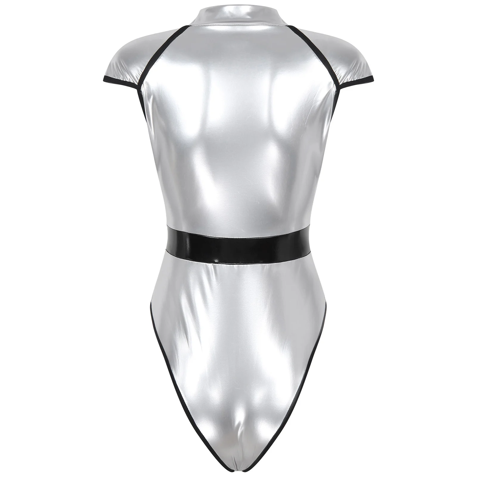 Donne Halloween Party Sexy astronauta uniforme lucido argento metallizzato taglio alto tuta collant Costume Cosplay per pilota spaziale