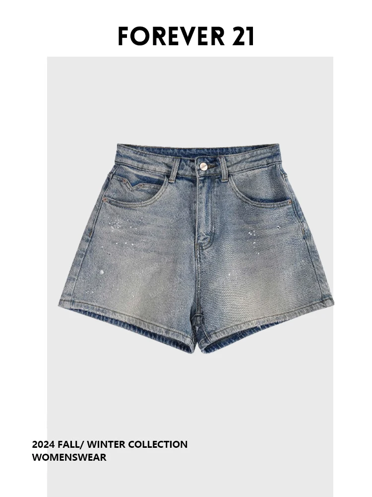 

Джинсовые шорты Forever 2 с высокой талией и широкими штанинами, женские, А-силуэт, с блестящими стразами, для повседневной носки, летняя коллекция