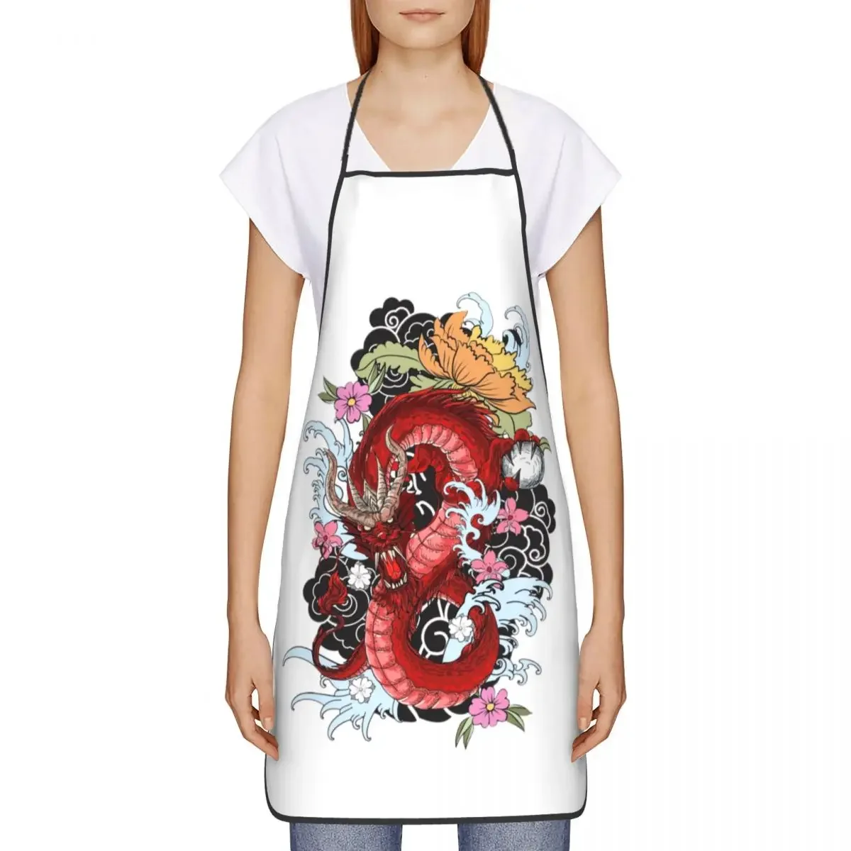 Red Chinese Dragon Tattoo Kitchen Chef Cooking Baking Apron Men Women Asian Style Mythology Art Tablier Cuisine for Painting