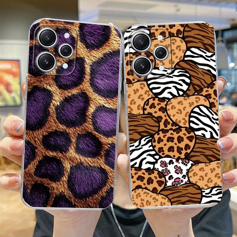 Leopard Print Plants Flowers Hearts Love Phone Cases For Xiaomi Redmi 13C 12 Note 10 11 12 Pro Plus 9A 9T 12S Poco C65 M5S Cover