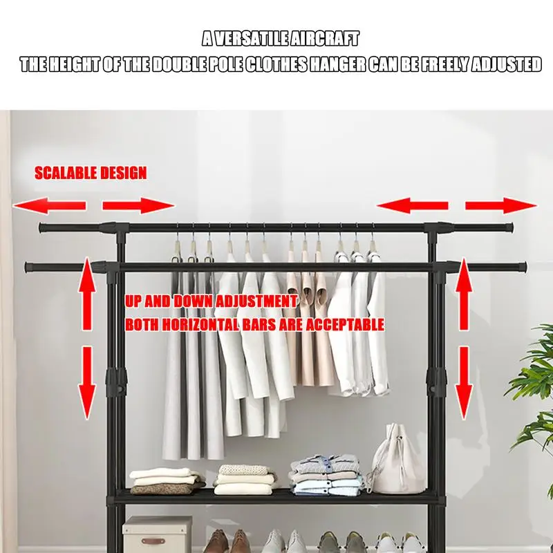 Telescopic Clothes Racks Heavy-Duty Metal Garment Rack Movable Clothes Rack Telescopic Floor Hanger Clothes racks for bedroom