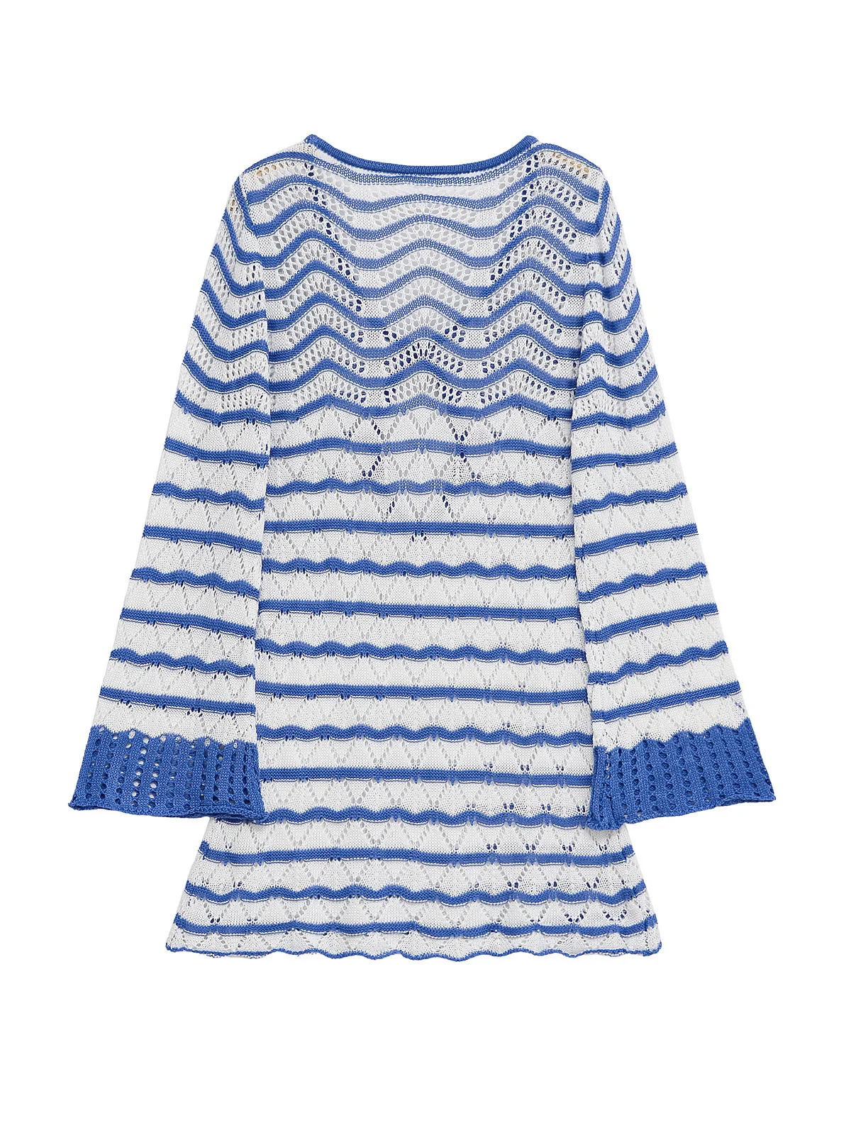 Mini abito da spiaggia in maglia con maniche a campana con scollo a V chic a righe Boho sexy, copricostume estivo da donna per le vacanze al mare