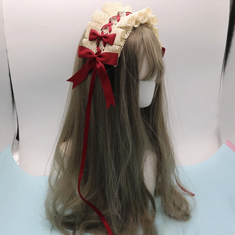 น่ารัก Bowknot Sweet Lolita ลูกไม้ดอกไม้ผม Hoop อะนิเมะแม่บ้าน COSPLAY Headband Headwear ญี่ปุ่นอุปกรณ์เสริมผม