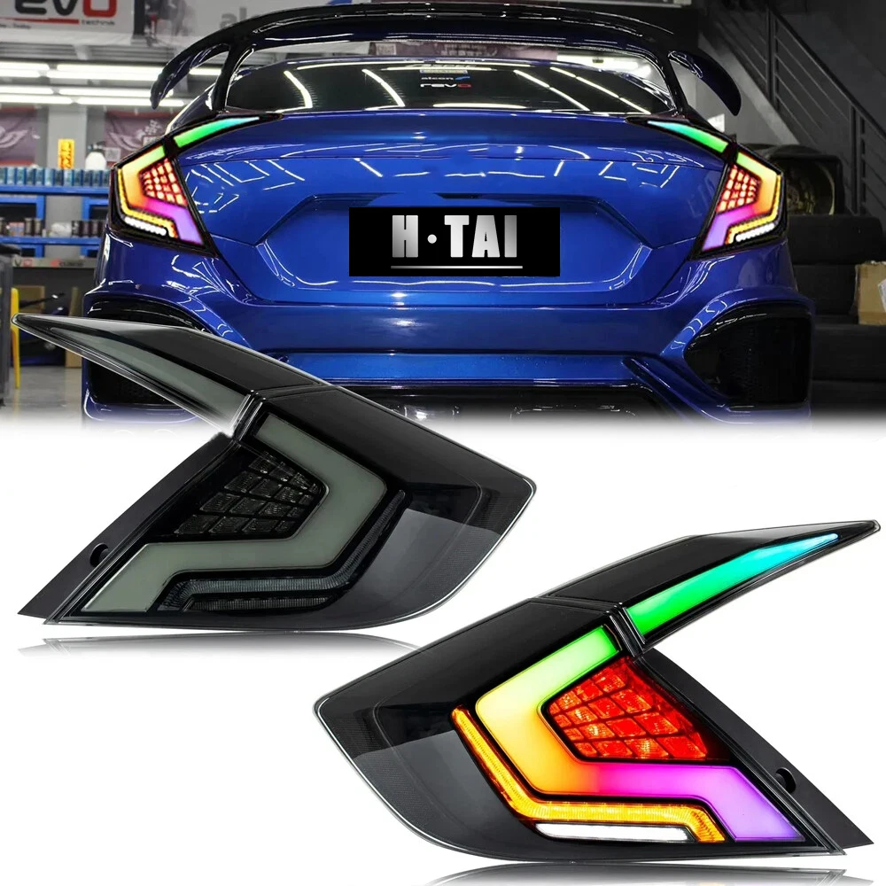 

Пара задних фонарей в сборе для Honda Civic 10th 2016-2021, светодиодные задние фонари RGB, задний фонарь, стоп-сигнал, фары дальнего света, задние противотуманные фары