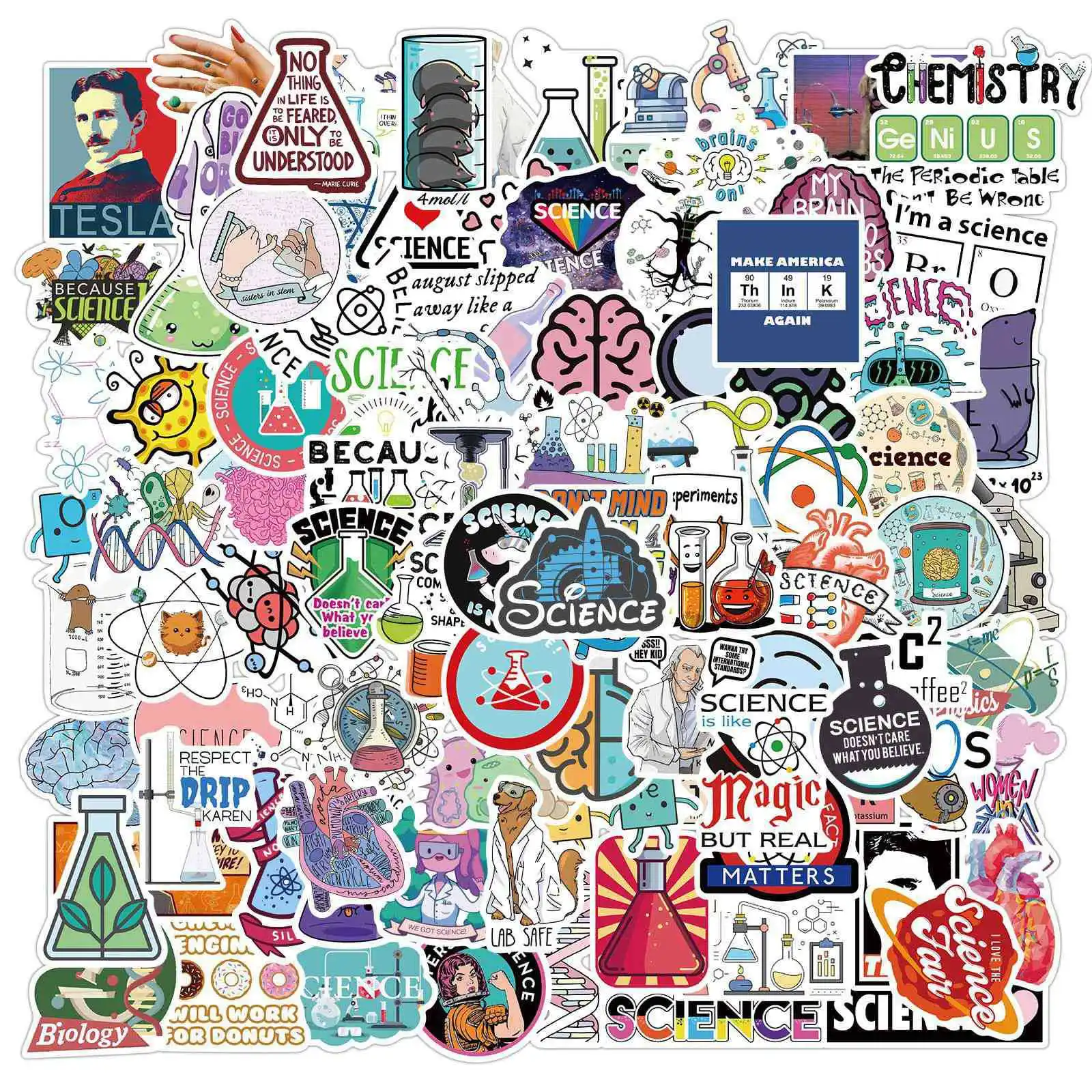 100PCS Cartoon Laboratory Physical, Chemical, and Biological Graffiti Stickers Luggage Refrigerator Tablet Notebook Waterproof