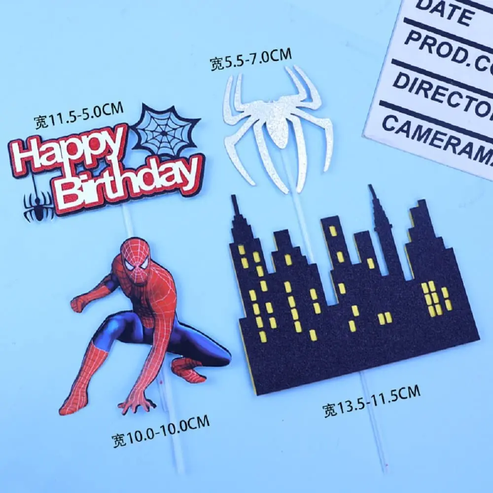 Super Hero Spiderman Cake Topper Set for Kids Boys Cartoon Movie Themed Happy Birthday Party Supplies Table Cake Decorations