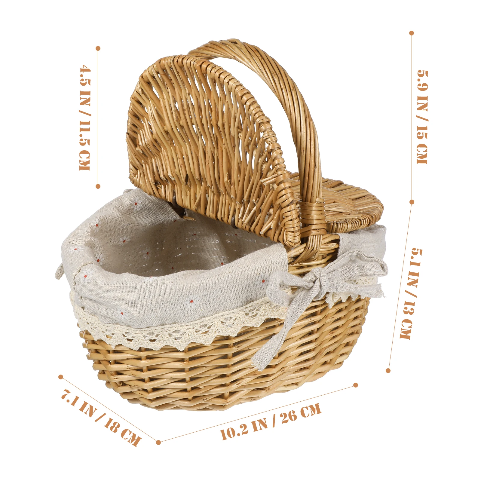 

Rattan Storage Basket H woven 26x18x15cm Natural Daisy Linen Lightweight Durable Picnic Garden Decor Fruit Bread Vegetable