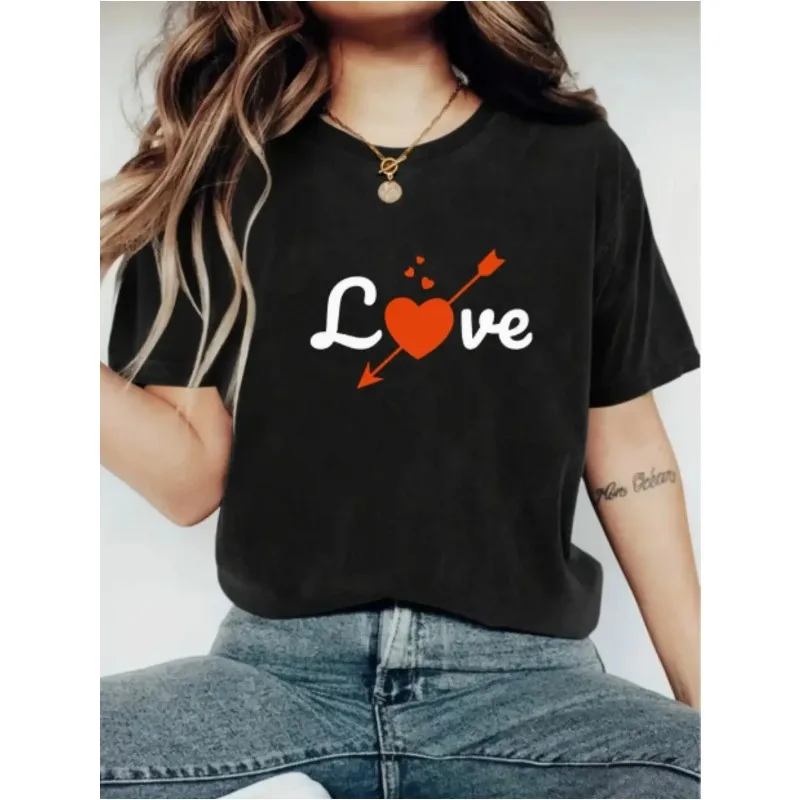 

Ladies' Valentine's Day Love Arrow Pattern T-shirt Romantic Red Love and Arrow Design Valentine's Day Gift Anniversary Gift Top