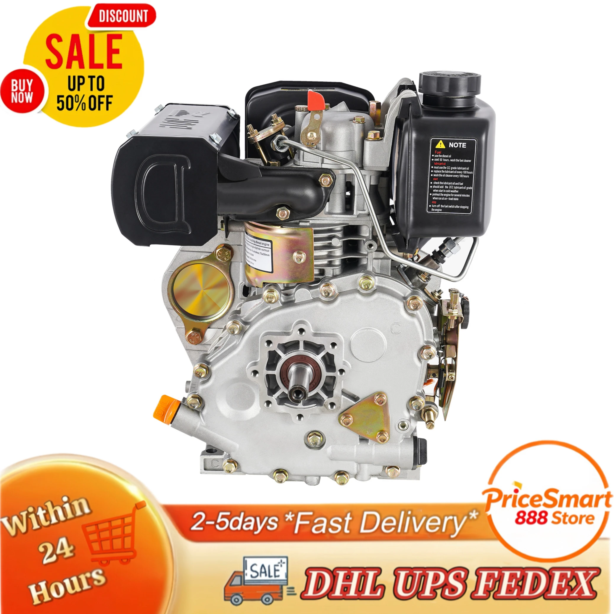 

Дизельный двигатель 247CC, 4-тактный, одноцилиндровый, 5 л.с., 3600 об/мин, стабильная работа, большой топливный бак на 0,66 галлона, низкий уровень шума