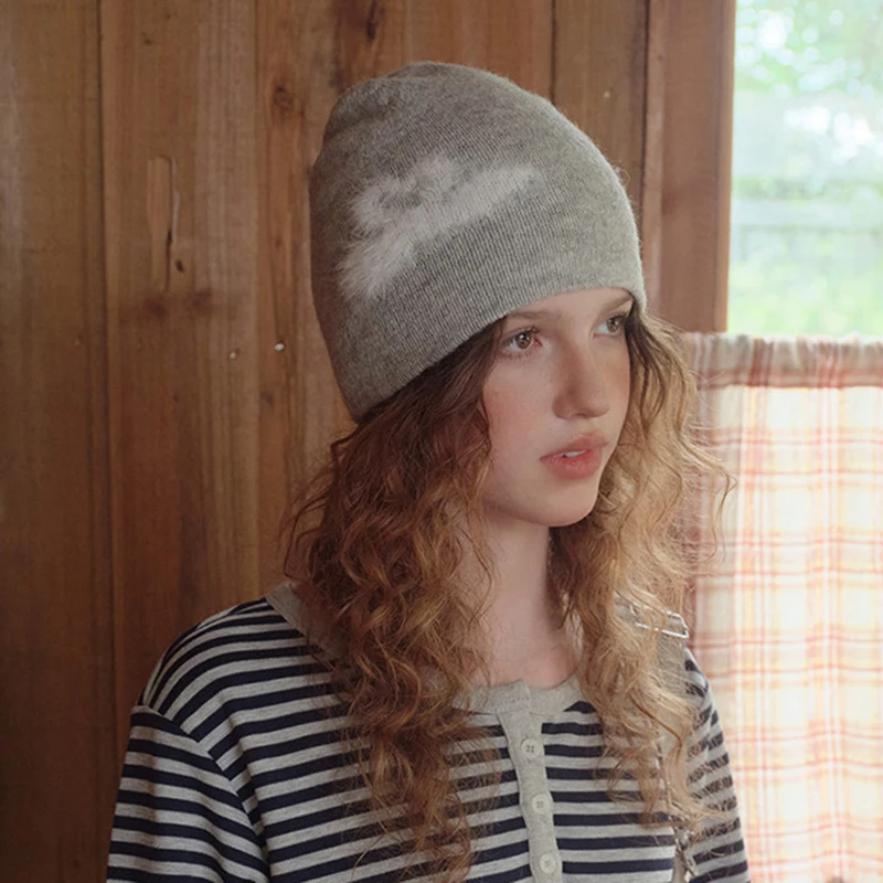 Ins Swan Jacquard Multi Material Wool Blended Wool Hat for Women Autumn and Winter Baotou Cold Hat Knitted Hat