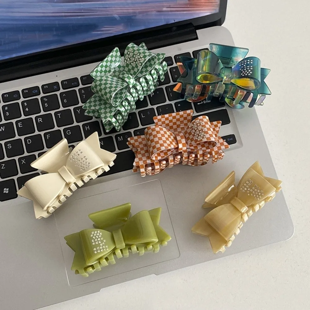 

Creative Rhinestone Bowknot Hair Claw Elegant Shiny Acetate Shark Clip Korean Style Geometry Small Hair Clip Girls