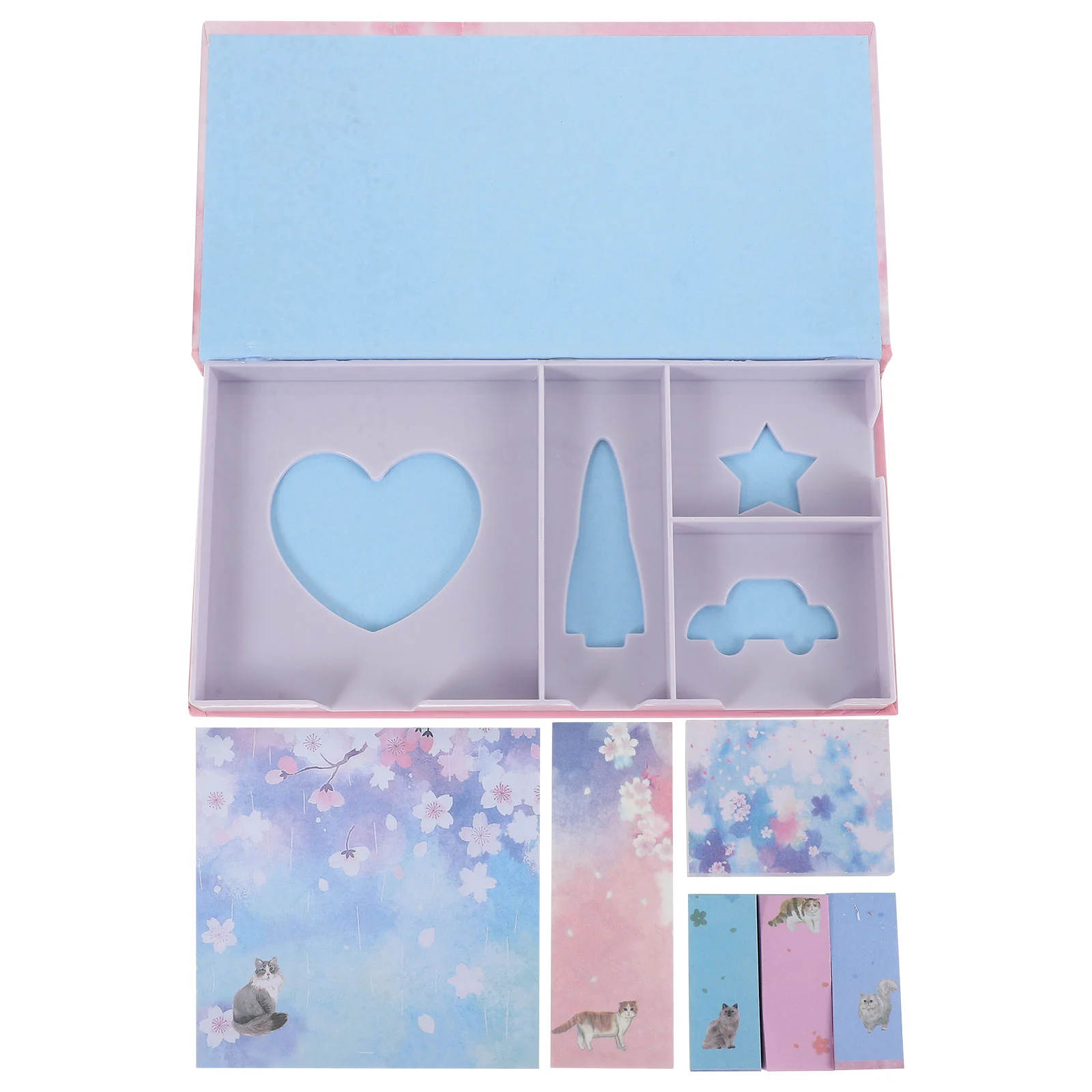 

1 Set Cat Sticker Notes Pads Lovely Cherry Blossoms Memo Message Memo Pad Box for Home School Offcie (Playful Cat)