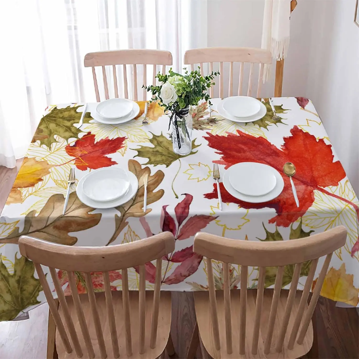 Fall Thanksgiving Maple Leaves Rectangle Tablecloth Tabletop Decor Reusable Kitchen Dining Tablecloth Autumn Decorations