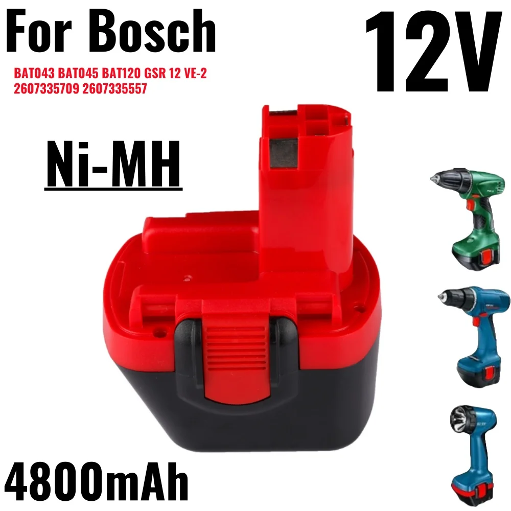 

4800mAh Ni-MH 12V Drill Battery for Bosch 12V BAT043 BAT045 BAT046 BTA120 BAT139 GSR 12 VE-2 PSR 12VE-2 Cordless Power Tools