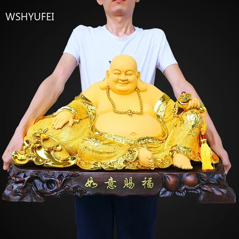 Lucky Money Resin Big-bellied Maitreya Buddha Chinese Style Fengshui Statue Home Ornaments Living Room Decoration Craft Ornament