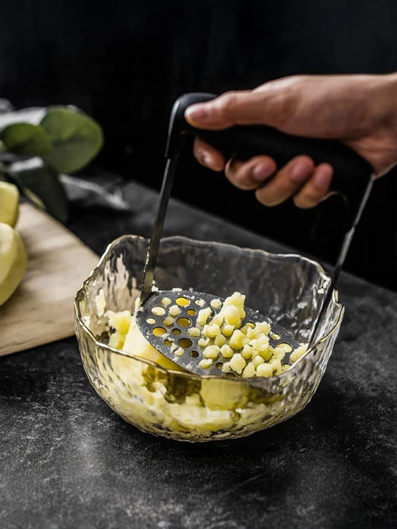 1 triturador de patatas de mano, acero inoxidable profesional con asas suaves y cómodas, triturador de alimentos, perfecto para patatas, frijoles,