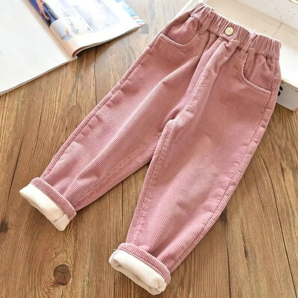 Toddler Thermal Corduroy Trousers Fleece Lined Warm Pants For Boys Girls Thick Soft Durable Casual Outdoor Style