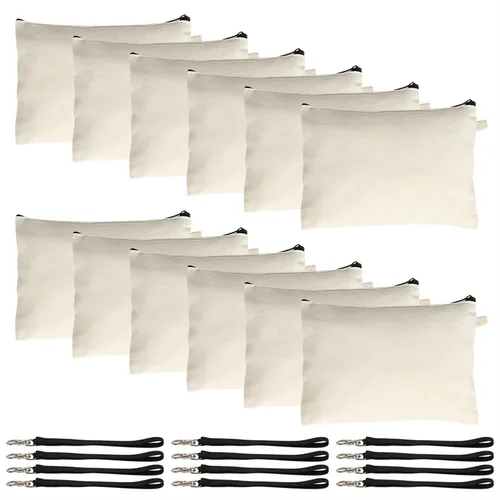 Imagen 2 del producto Juego de ABRT-1 de bolsa de cosméticos, bolsa de cosméticos de transferencia de calor en blanco por sublimación con correa para la muñeca, cordón para manualidades Diy