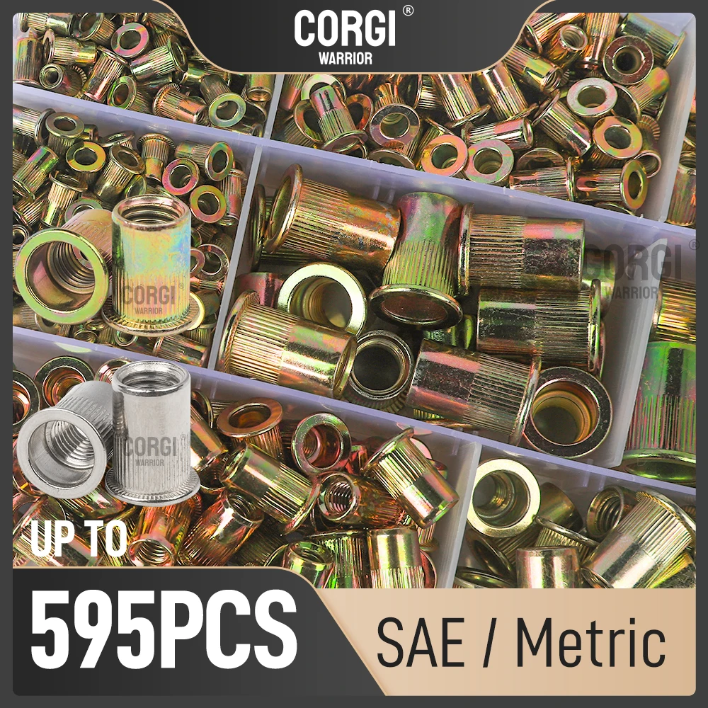 Up to 595 SAE Metric Rivet Nut Kit 6-32 8-32 10-24 1/4 -20 5/16 -18 3/8 -16 M3 to M12 Carbon Steel Stainless Steel UNC Rivnuts