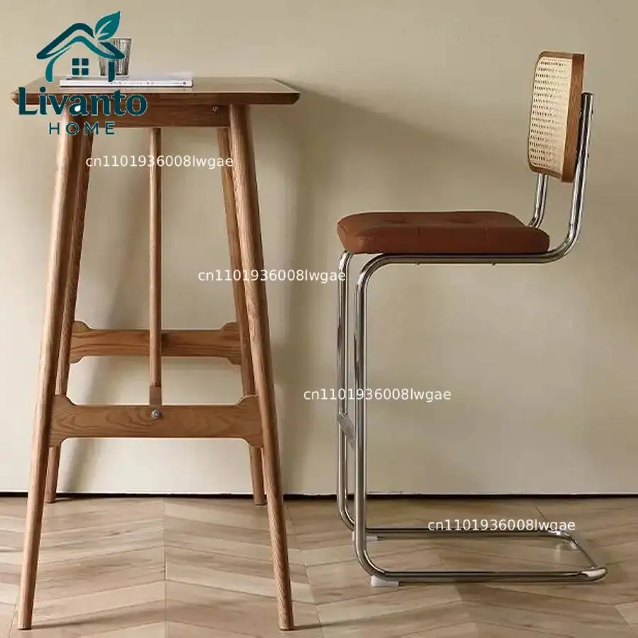 

Modern Rattan Bar Stool with Metal Frame Minimalist Design Counter Chair for Kitchen Island Bar Living Room New