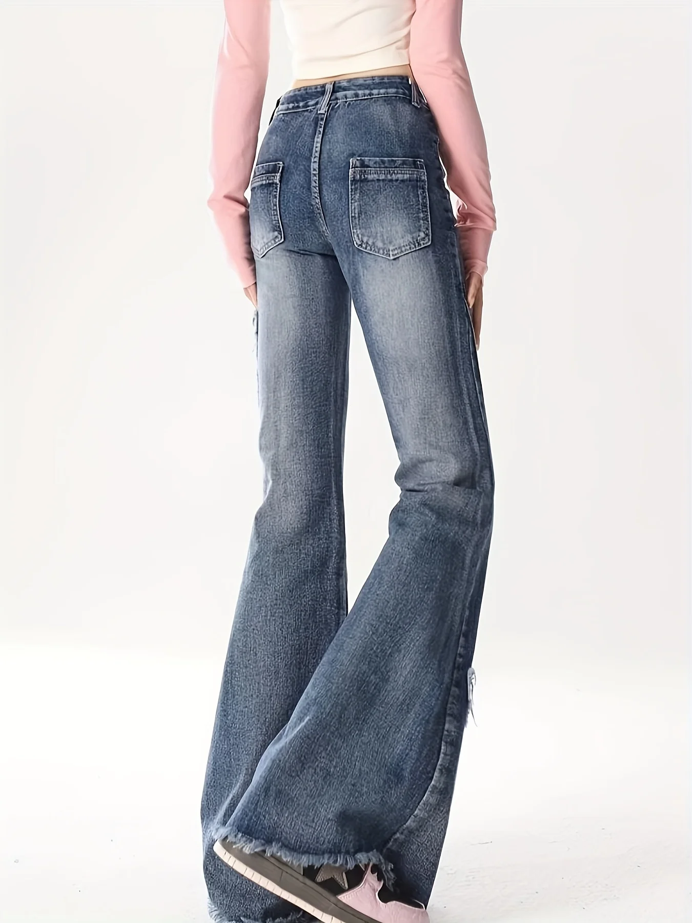 Butterfly Details Elastic Jeans Casual Wear for All Seasons Machine Washable Versatile Clothing Flared Jeans Perfect for Outdoor