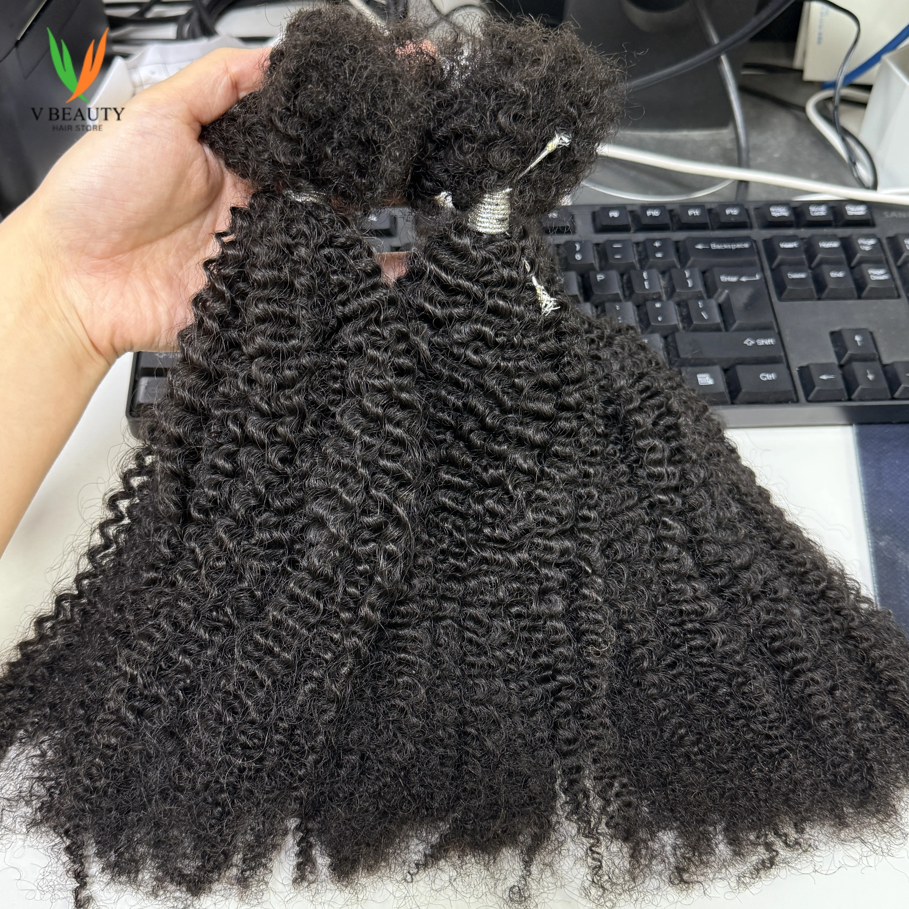 Vbeauty Afro Twist Soft Human Hair Braiding Extention 30g/pack Afro Kinky Curly Bulk Human Hair 4C Short Natural Black Color
