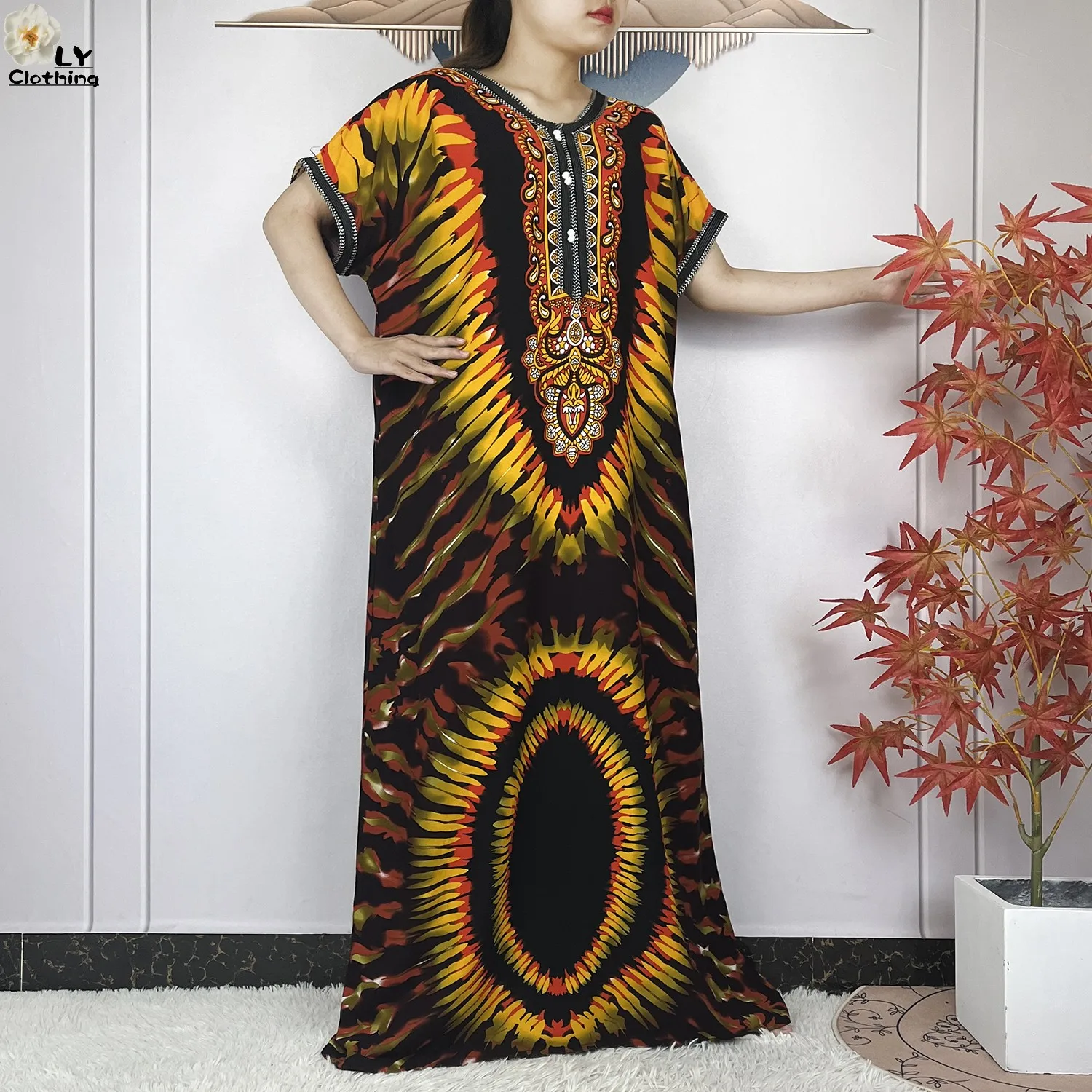 New Style Muslim Abayas For Women Summer Short Sleeve Dubai Cotton Loose Femme Robe African Traditional Dresses With Headscarf