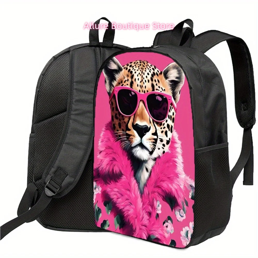 Laptop Bag College Bag Large Capacity Lightweight Oxford Cloth Casual Carry-On Pattern of fashionable look for a cheetah lady
