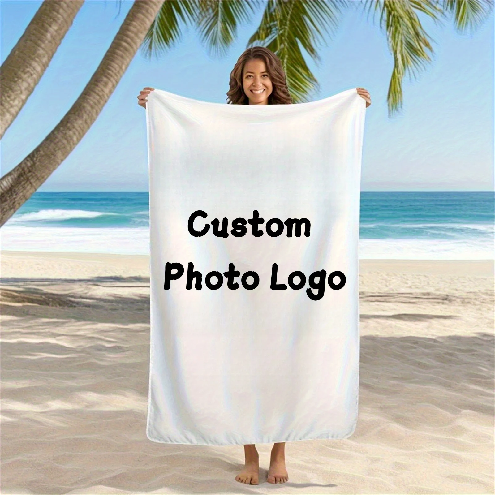 

A customizable fun beach towel in large size with quick drying and personalized design featuring photos. It is lightweight, dura
