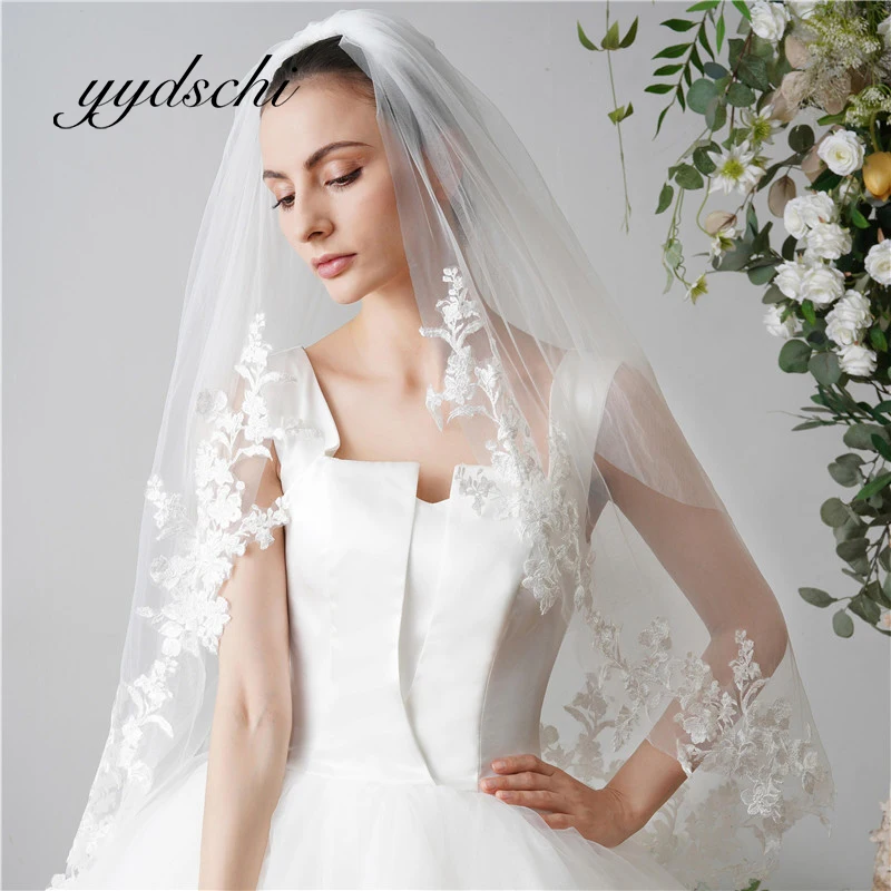 White Tulle Wedding Veil Ribbon Edge Bridal Veil Lace Simple All-match Accessories Short/Trailing/Single/2/3 Layers Cheap