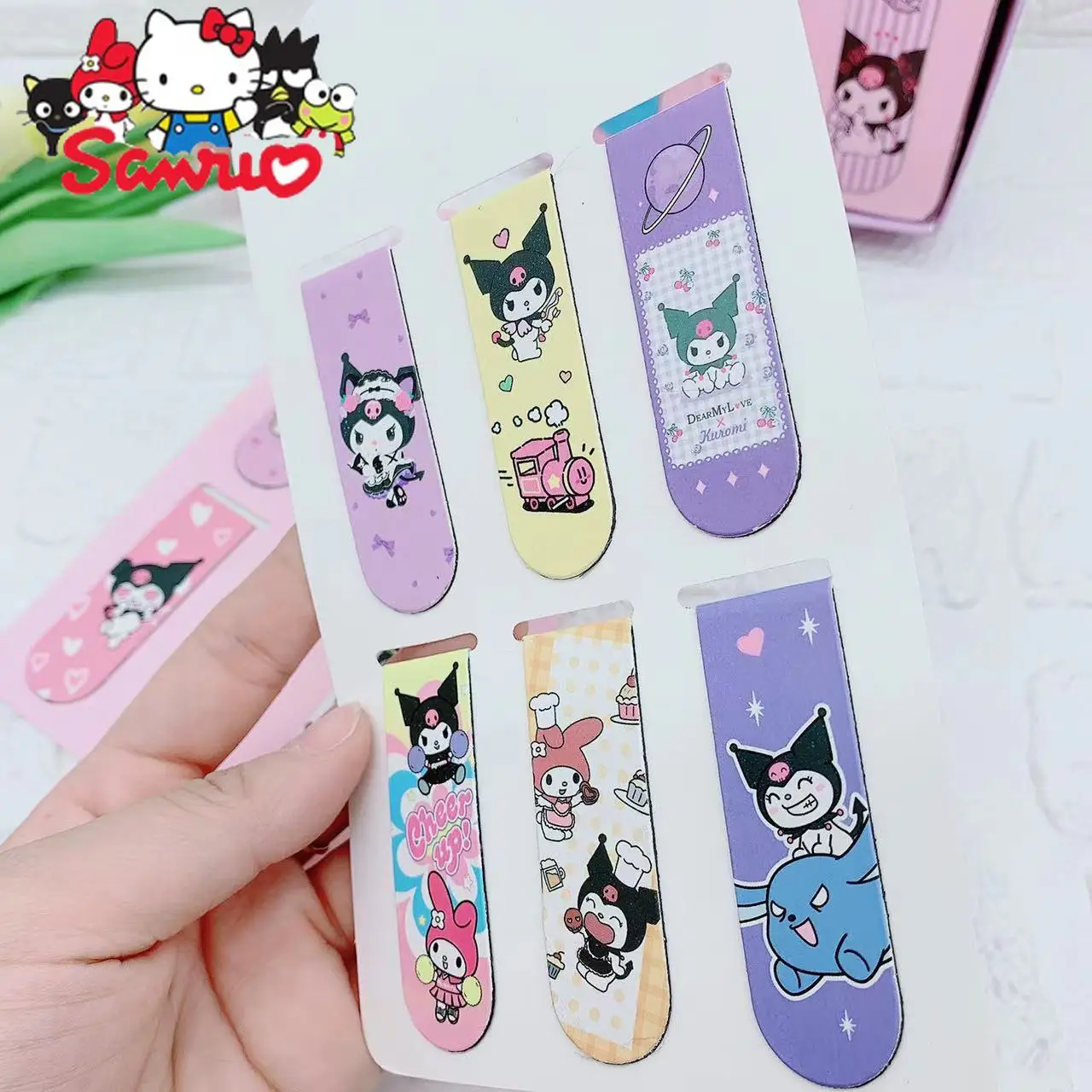 5Set(30Pcs) Sanrio Melody Kuromi Hello Kitty Cinnamoroll Pochacco Magnetic Bookmarks Student Bookmarks DIY Folding Bookmarks