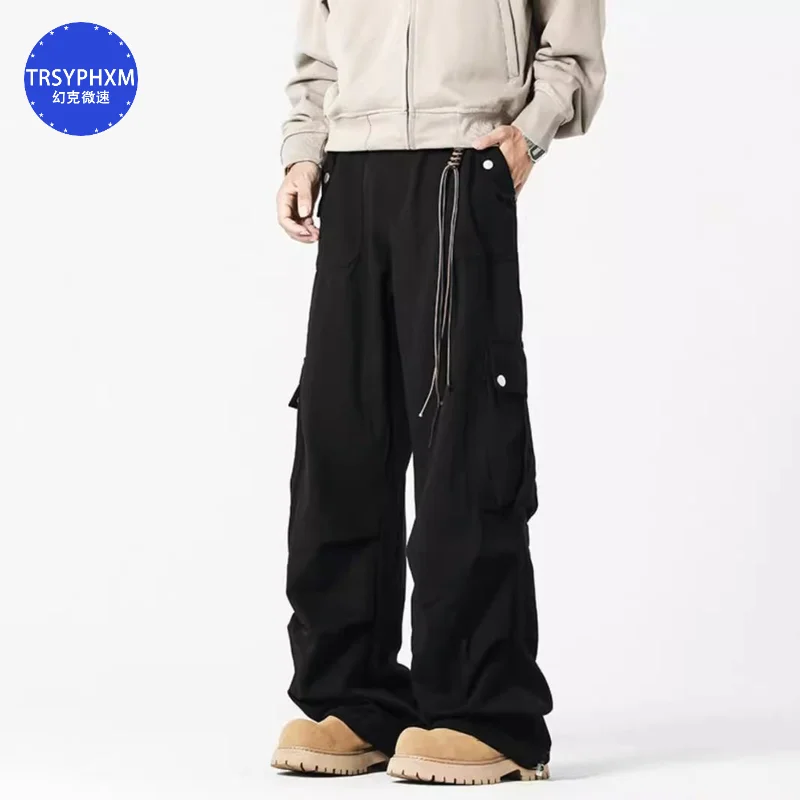 TRSYPHXM 2024 new Men's Spring and Autumn New Style American Retro Multi Pocket Loose Casual Black Long Pants